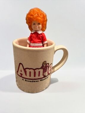 Vintage Annie Broadway Musical Ceramic Mug with Miniature Doll 1960s